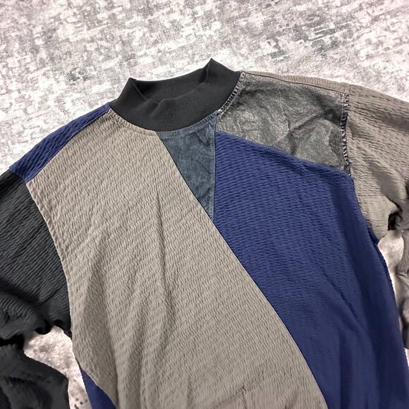 VTG 90s Imprint Sweatshirt Mens Medium Gray Colorblock Leather Patch Jumper - Picture 2 of 7